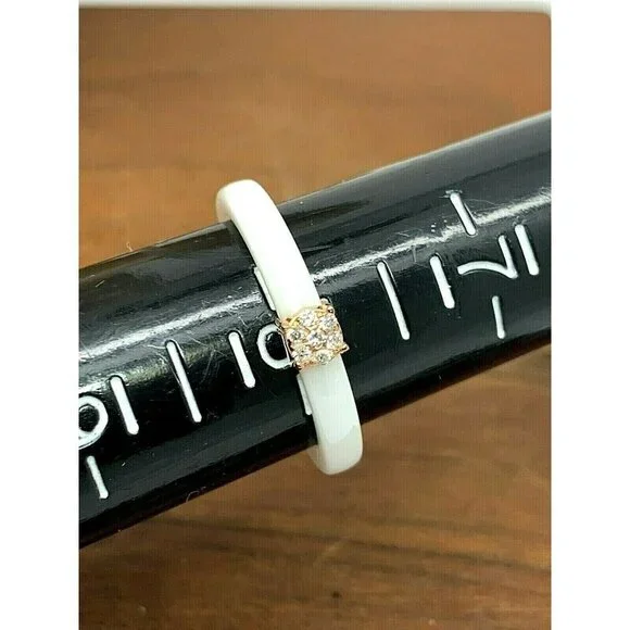 Engagement Promise Ring Diamond Rose Tone Sterling Silver White Ceramic … - Picture 8 of 11